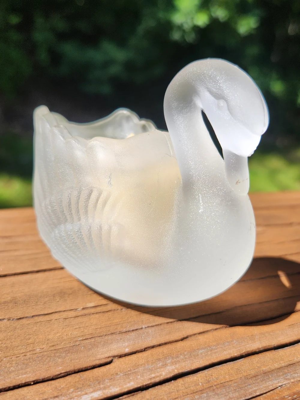 Frosted Glass Swan Candle Holder with Original Candle